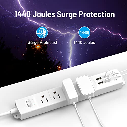 TROND Surge Protector Power Strip with USB and Type C Ports, 3ft Cord, 4 AC Outlets, White